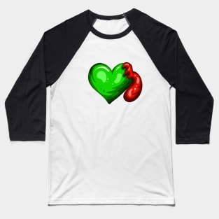 Green Dead Zombie Heart Cartoon Illustration with Blood and for Valentines Day or Halloween Baseball T-Shirt